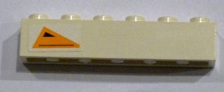 Lego Brick 1 x 6 with Orange Triangle with Black Triangle and Dots Pattern Model Right Side (Sticker) - Set 7163 / White