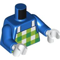 Lego Torso, White/Lime/Green Checkered Apron Print, Blue Arms, White Hands / Blue