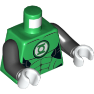 Lego Torso Muscles with Green Lantern Logo on White Background Print, Black Arms, White Hands / Green