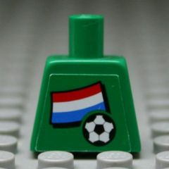 Lego Torso Soccer Dutch Goalie, Dutch Flag Sticker Front, White Number Sticker Back Pattern (specify number in listing) / Green