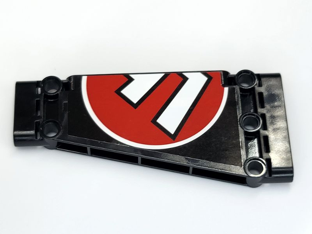 Lego Technic, Panel Plate 5 x 11 x 1 Tapered with Red and White Partial '41' in Circle Pattern Right (Sticker) - Set 42066 / Black