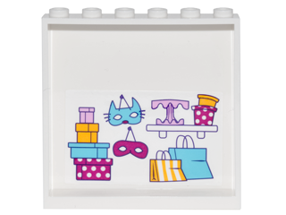Lego Panel 1 x 6 x 5 with Gift Boxes, Masks, Shelf with Cake Stand and Round Boxes and Shopping Bags on Inside Pattern (Sticker) - Set 41132 / White