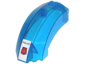 Lego Windscreen 12 x 6 x 6 Curved with 'POLICE' and Space Police 3 Badge Pattern (Sticker) - Set 5974 / Trans-Dark Blue