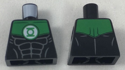 Lego Torso Muscles Outline with Green Lantern Logo on White Background and Green Shoulders Pattern / Black