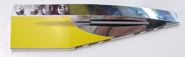 Lego Wedge 12 x 3 Right with Plain Yellow and Missile Groove Pattern (Sticker) -Set 10026 / Chrome Silver