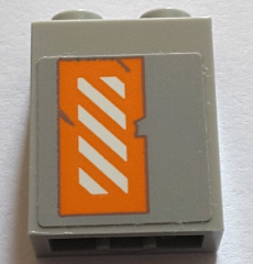 Lego Brick 1 x 2 x 2 with Inside Stud Holder with Worn Orange and White Danger Stripes Pattern Left Wing Right Side (Sticker) - Set 75144