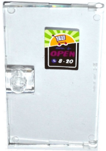 Lego Door 1 x 4 x 6 with Stud Handle with Shopping Cart / Trolley, 'OPEN' and '8-20' Pattern (Sticker) - Set 41118 / Trans-Clear