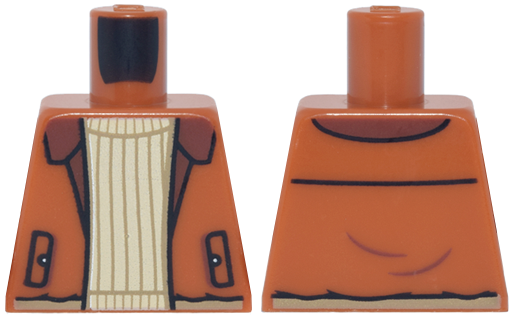 Lego Torso Jacket Open with Pockets and Reddish Brown Lapels over Tan Ribbed Sweater Pattern / Dark Orange