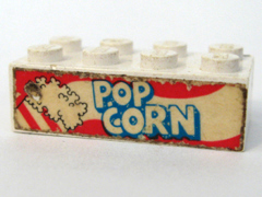 Lego Brick 2 x 4 with Popcorn with 3 White Stripes on Bag Pattern both sides (Stickers) - Set 6390