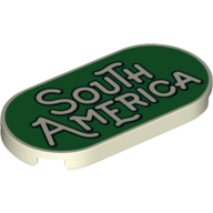 Lego Tile Round 2 x 4 with 'South America' on Green Background Print / Glow in Dark White