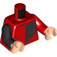 Lego Torso, Red/Black Heart Print, Odd Arms, Left Red Arm, Right Black Arm, Light Nougat Hands / Red