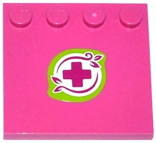Lego Tile, Modified 4 x 4 with Studs on Edge with Magenta Cross and Leaves in Lime Border Pattern (Sticker) - Set 41059