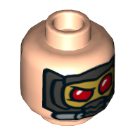 Lego Minifig Head Star-Lord (Peter Quill), Eyebrows, Sideburns, Open Mouth Smile / Mask with Red Eyes Print / Light Nougat
