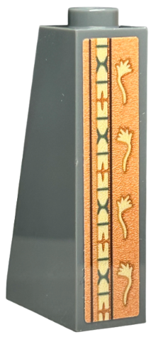 Lego Slope 75 2 x 1 x 3 - Hollow Stud with Wallpaper, Tan Feathers and Ornamental Geometric Border on Orange Background Pattern on End (Sticker) - Set 40579