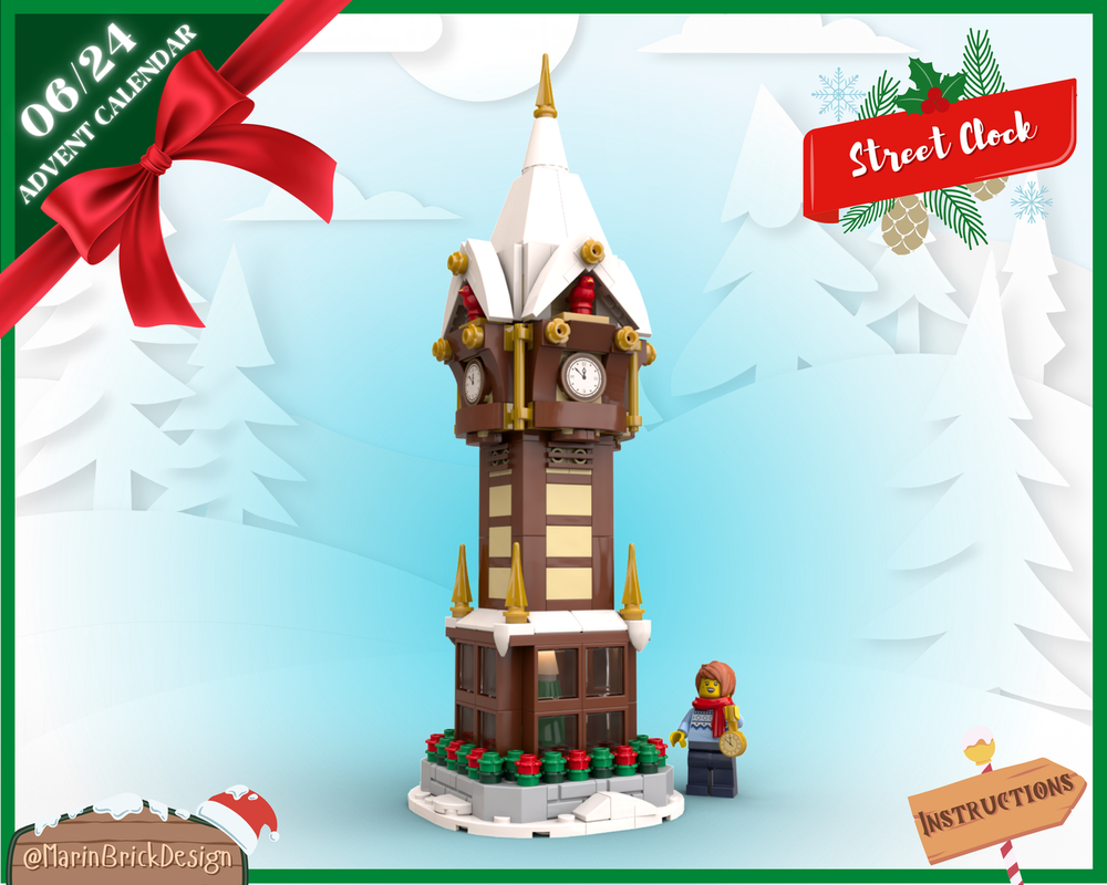 Lego Christmas Street Clock MOC - Winter Village Advent Calendar Instructions Moc