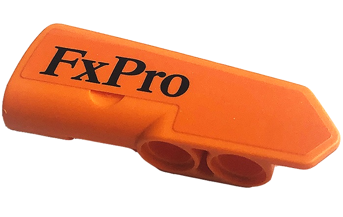 Lego Technic, Panel Fairing #22 Very Small Smooth, Side A with Black 'FxPro' Pattern (Sticker) - Set 42141 / Orange