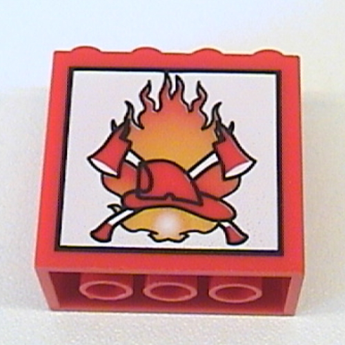 Lego Brick 2 x 4 x 3 with Fire Print / Red