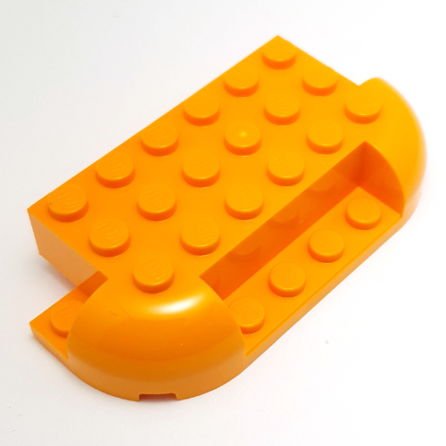 Lego Brick Curved 4 x 8 with Rounded Ends, 1 x 4 Cutout in Front, Two 1 x 2 Cutouts in Back / Orange
