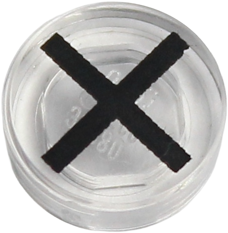 Lego Tile, Round 1 x 1 with Black 'X' Pattern / Trans-Clear