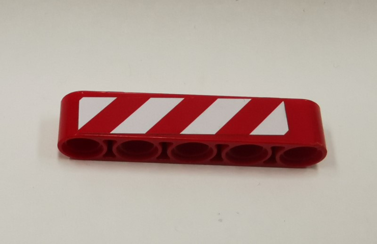 Lego Technic, Liftarm Thick 1 x 5 with Red and White Danger Stripes Pattern Model Right Side (Sticker) - Set 9395