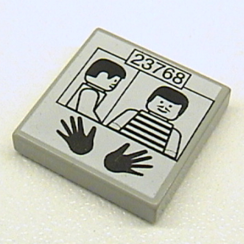 Lego Tile 2 x 2 with Prisoner ID, 23768' Print / Light Gray