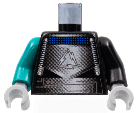 Lego Torso Alpha Team Robot Gray/Silver/Black Shirt Pattern / Black Arm Left / Dark Turquoise Arm Right / Light Bluish Gray Hands