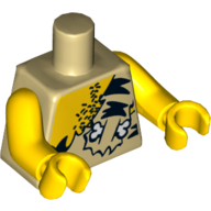 Lego Torso Animal Fur with Black Stripe and Bone, Chest Hair Print, Yellow Arms and Hands