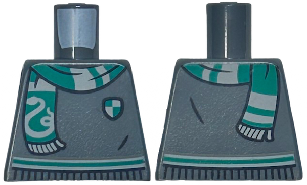 Lego Torso Harry Potter Sweater, Green and Light Bluish Gray Slytherin Stripe, Shield, and Scarf with Snake Pattern / Dark Bluish Gray