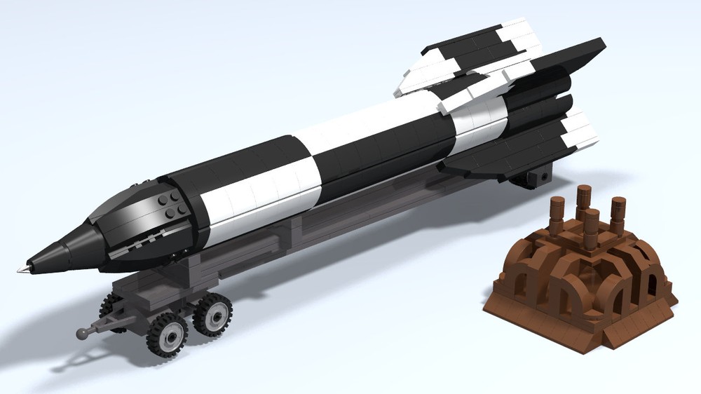 Lego V2 A4 Rocket with Trailer and Stand