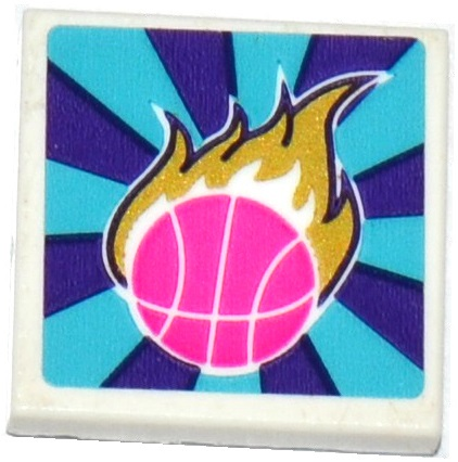 Lego Tile 2 x 2 with Dark Pink Basketball and Gold Flames Pattern (Sticker) - Set 41127