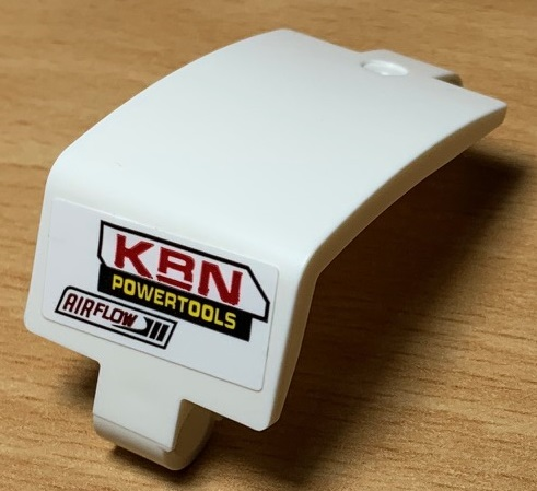 Lego Technic, Panel Curved 3 x 5 x 3 with 'KRN POWERTOOLS' Red and Yellow Pattern Model Right Side (Sticker) - Set 42077