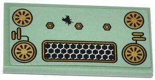 Lego Tile 2 x 4 with Grille, Gold Fans, Bolts and Fly Pattern (Sticker) - Set 70502