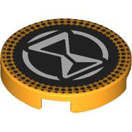 Lego Tile Round 2 x 2 with White Hourglass on Black Background Print / Bright Light Orange
