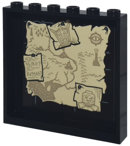 Lego Panel 1 x 6 x 5 with Tan Parchment Map of Middle Earth with Dark Tan Gothmog and Mouth of Sauron Heads, Eye of Sauron, 'Shire?' and 'Baggins?' Pattern (Sticker) - Set 10333