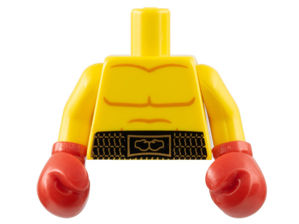 Lego Torso Bare Chest with Body Lines and Black Boxing Belt Pattern / Yellow Arms / Red Boxing Gloves