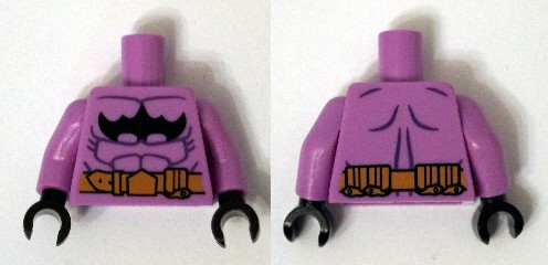 Lego Torso Batman Logo Upside Down with Muscles and Gold Belt Pattern / Medium Lavender Arms / Black Hands