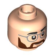 Lego Minifig Head Henry Loomis, Black Eyebrows, Reddish Brown Beard, Silver Glasses, Neutral/Angry / Light Nougat