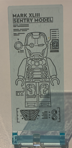 Lego Flag 7 x 3 with Bar Handle with Digital Display Screen with Dark Bluish Gray Iron Man Suit Design and 'MARK XLIII SENTRY MODEL' Pattern (Sticker) - Set 76315