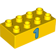 Lego Duplo Brick 2 x 4 with Dark Azure '1' Print