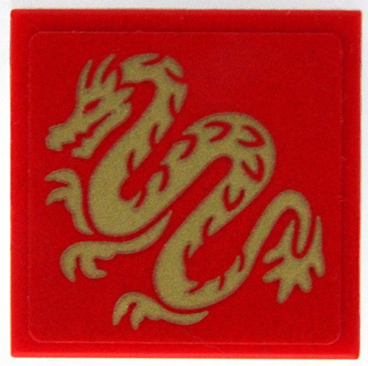 Lego Tile 2 x 2 with Gold Chinese Dragon Pattern (Sticker) - Set 31131