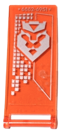 Lego Flag 7 x 3 with Bar Handle with Silver '6882-6951' and Lion Head with Crown Pattern (Sticker) - Set 70326 / Trans-Neon Orange