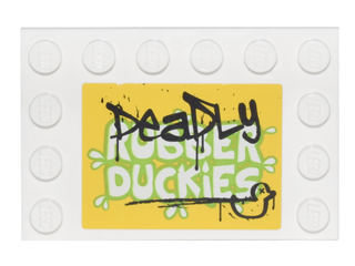 Lego Tile, Modified 4 x 6 with Studs on Edges with Black 'DeaDLy' and Duck Graffiti over Lime and White 'RUBBER DUCKIES' Pattern (Sticker) - Set 76035