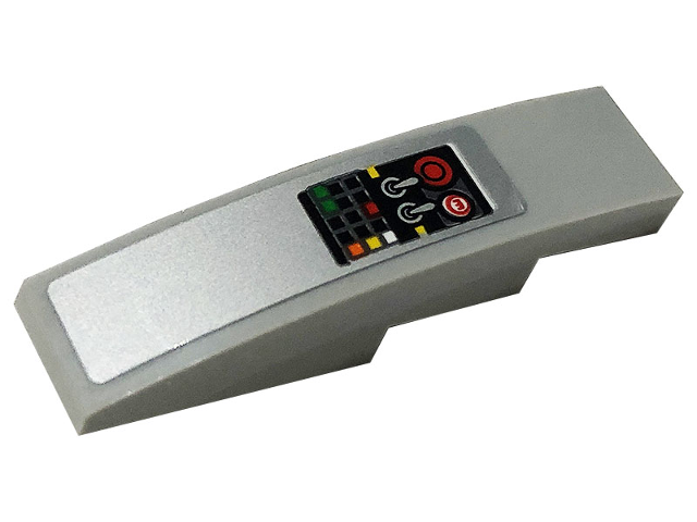 Lego Slope, Curved 4 x 1 with Control Panel, Levers and Buttons Pattern (Sticker) - Set 76899 / Light Bluish Gray