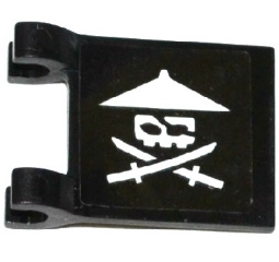 Lego Flag 2 x 2 Square with Flat Edge with White Ninja Skull with Crossed Swords Pattern Model Left Side (Sticker) - Set 70604