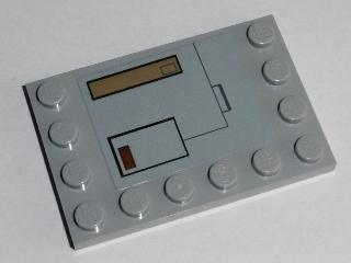 Lego Tile, Modified 4 x 6 with Studs on Edges with Dark Tan Hatch and Black Outlined Hatch with Dark Red Button Pattern (Sticker) - Set 75140 / Light Bluish Gray