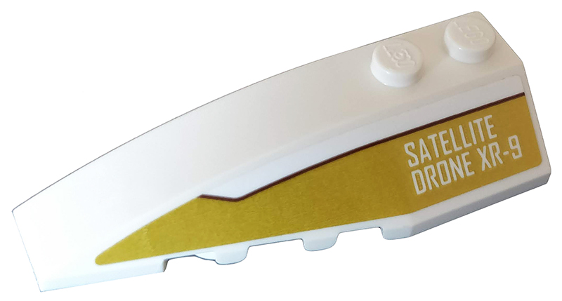 Lego Wedge 6 x 2 Left with 'SATELLITE DRONE XR-9' on Gold Background Pattern (Sticker) - Set 75970
