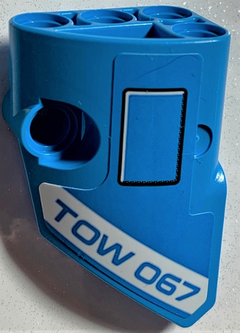 Lego Technic, Panel Fairing # 2 Small Smooth Short, Side B with 'TOW 067' and Black Outlined Rectangle Pattern (Sticker) - Set 42070