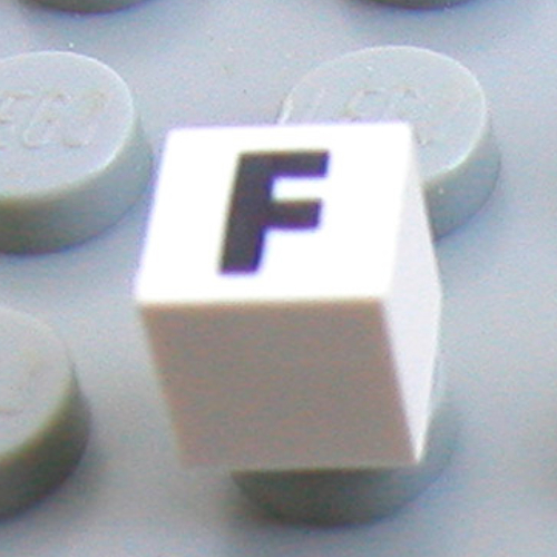 Lego Modulex Tile 1 x 1 with F Print - Black Lining on Top and Sides