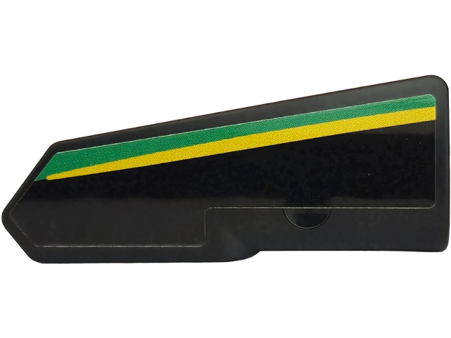 Lego Technic, Panel Fairing #21 Very Small Smooth, Side B with Green and Yellow Stripes Pattern (Sticker) - Set 42240 / Black