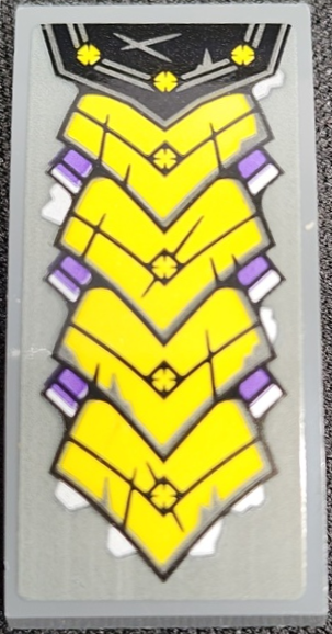 Lego Slope, Curved 4 x 2 with Gold Armor Plates, Spikes and Dark Purple Highlights Pattern (Sticker) - Set 71772